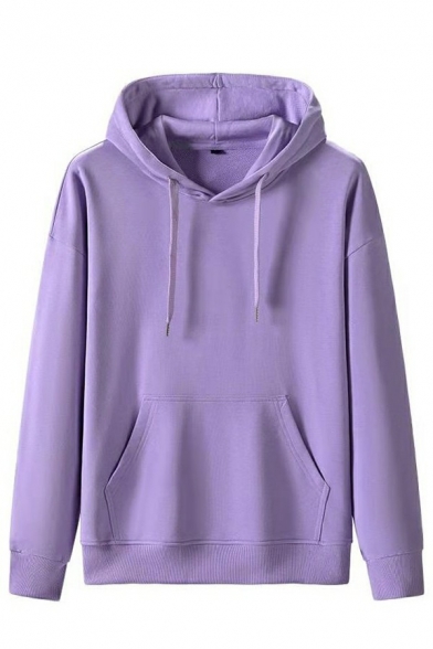 Cozy Hoodie Pure Color Big Pocket Long-Sleeved Relaxed Hooded Drawstring Hoodie for Men