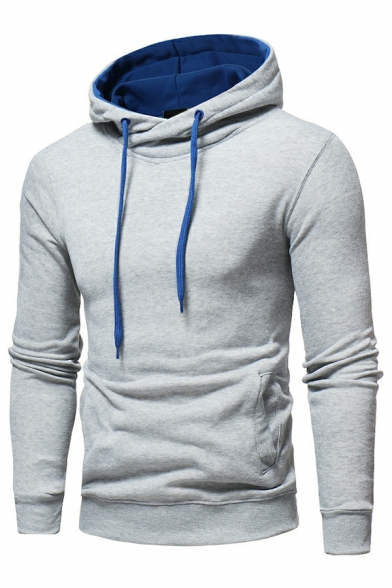 Simple Hoodie Plain Long-Sleeved Hooded Drawcord Skinny Hoodie for Men