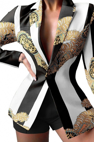 Trendy Ladies Suit Co-ords Gradient Pattern Single Button Lapel Collar Blazer Shorts Set
