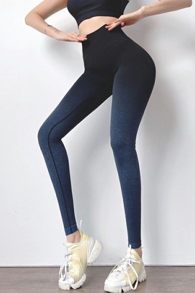 Designer Women's Workout Leggings Ombre Pattern Pocket High Waist Slim Leggings