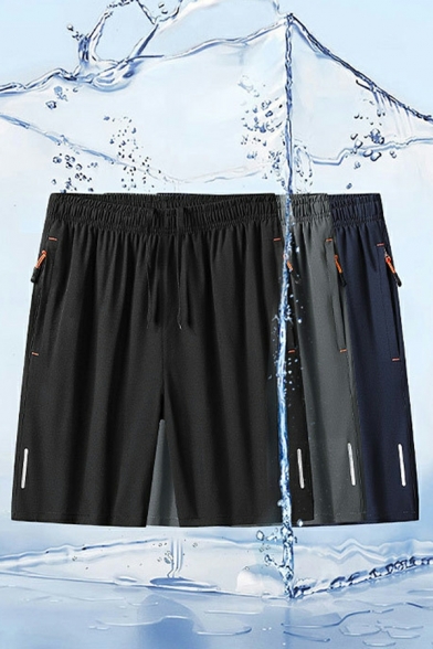 Elegant Shorts Solid Color Pocket Drawstring Waist Fitted Shorts for Boys