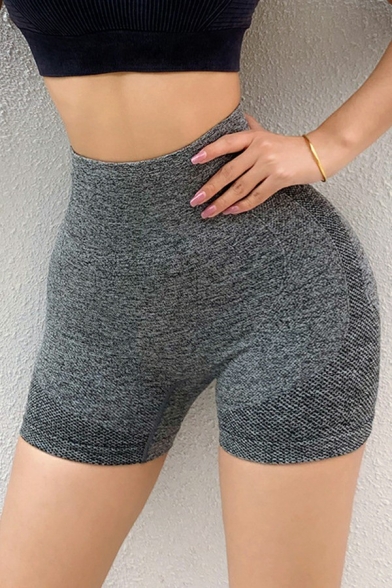 Elegant Women's Workout Shorts Color Block Elastic Waist High Rise Slimming Shorts