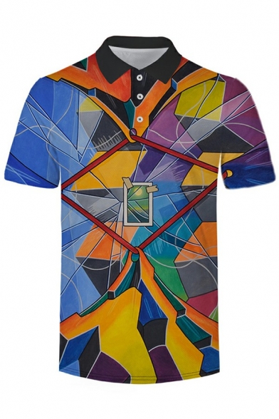 Urban Polo Shirt 3D Printed Lapel Collar Short Sleeve Regular Fit Polo Shirt for Men
