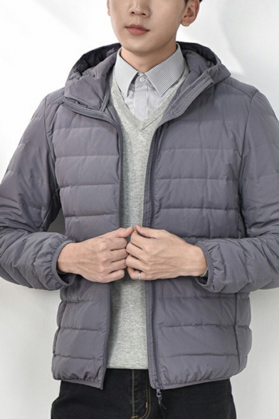 Casual Parka Coat Plain Hooded Full Zipper Front Pocket Parka Coat Coat for Men