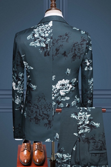 Chic Suit Co-ords Floral Pattern Lapel Collar Single Button Suit Co-ords for Men