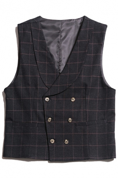 Classic Suit Vest Pure Color Shawl Lapel Collar Double-Breasted Pocket Suit Vest for Men
