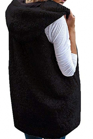 Edgy Women Vest Plain Stand Collar Brushed Pocket Designed Relaxed Zip Placket Vest