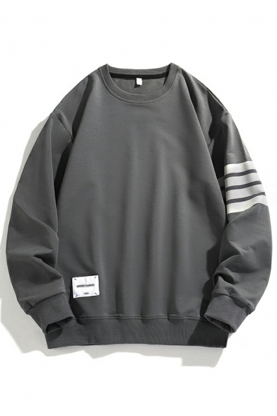 Fashionable Sweatshirt Contrast Line Baggy Crew Collar Pullover Sweatshirt for Men