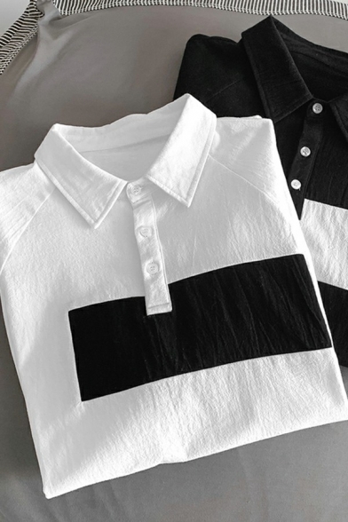 Men Modern Polo Shirt Color Block Button Detail Half Sleeve Polo Shirt