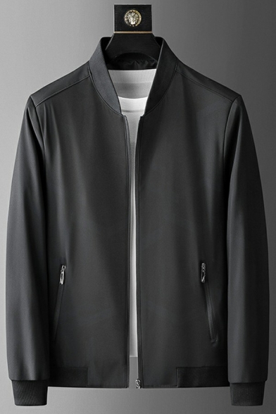 Modern Guys Jacket Contrast Line Long Sleeve Stand Collar Regular Zipper Baseball Jacket