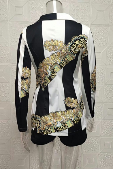 Faddish Ladies Suit Set Color Panel Single Button Notched Lapel Blazer with Shorts Co-ords