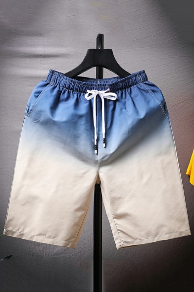 Men Modern Drawcord Shorts Ombre Print Elastic Waist Pocket Detail Shorts