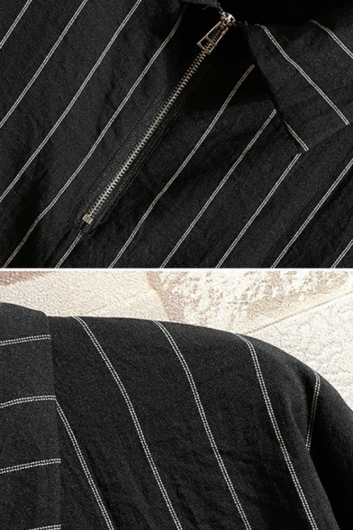 Men Popular Polo Shirt Stripe Print Zip Detail Short Sleeves Baggy Polo Shirt