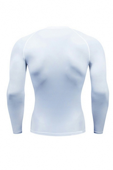 Vintage Tee Top Pure Color Round Neck Slimming Long Sleeves Quick Dry T-shirt for Boys