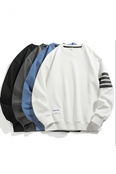 Fashionable Sweatshirt Contrast Line Baggy Crew Collar Pullover Sweatshirt for Men