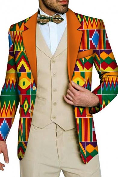 Casual Blazer 3D Tribal Printed Long-sleeved Lapel Collar Single Breasted Blazer for Men