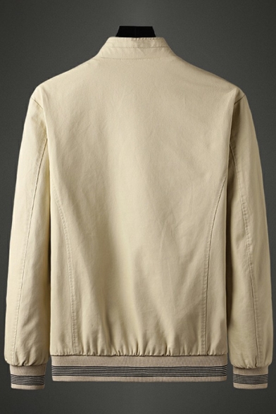 Creative Jacket Contrast Stripe Pocket Long Sleeve Stand Neck Zipper Bomber Jacket for Men