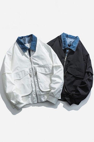Freestyle Men Jacket Color-blocking Long Sleeve Spread Collar Pocket Zip Placket Jacket