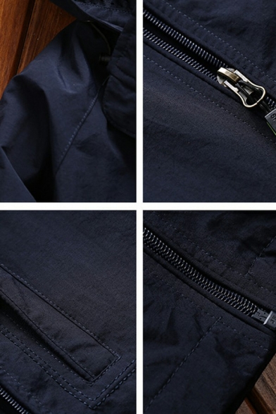 Guy's Street Style Jacket Plain Long Sleeve Hooded Pocket Detail Fitted Zip Placket Jacket