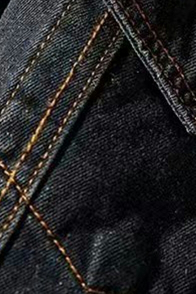 Urban Jacket Whole Colored Pocket Inner Fleece Spread Neck Button up Denim Jacket for Men