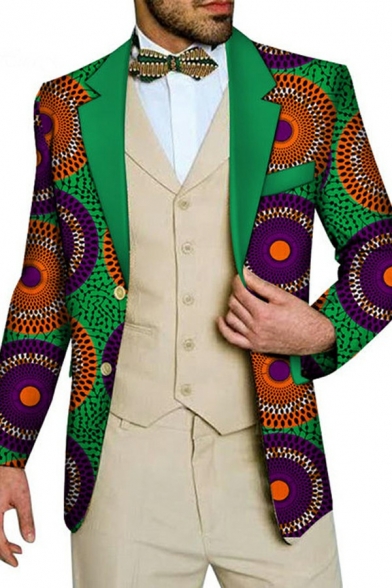 Casual Blazer 3D Tribal Printed Long-sleeved Lapel Collar Single Breasted Blazer for Men