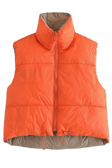 Ladies Formal Vest Solid Color Stand Collar Zip Fly Cropped Padded Vest