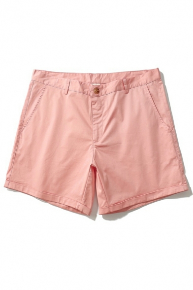 Leisure Men's Shorts Whole Colored Pocket Mid Rise Slim Fitted Zip Closure Shorts