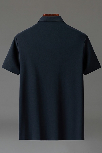 Popular Mens Polo Shirt Pure Color Point Collar Short Sleeves Regular Button-up Polo Shirt