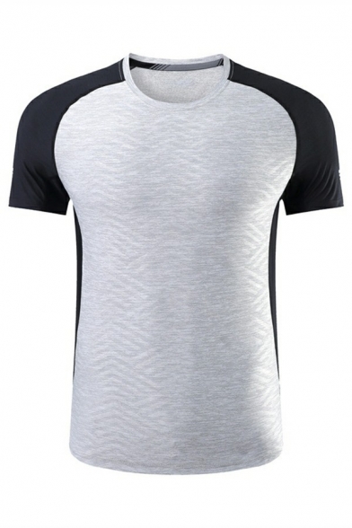 Mens Elegant T-Shirt Contrast Color Crew Collar Short Sleeve Regular Fitted T-Shirt