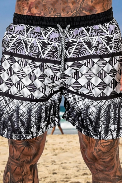 Guy's Modern Shorts 3D Tribal Pattern Drawstring Waist Regular Fitted Pocket Shorts