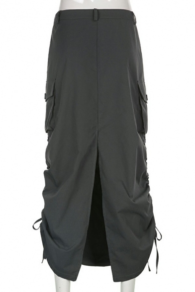 Hot Ladies Skirt Whole Colored Maxi Ruched Pocket Slit Hem Tube Skirt