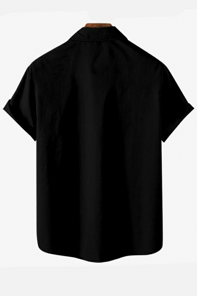 Casual Shirt Stripe Pattern Turn-down Collar Short Sleeve Button Fly Shirt for Boys