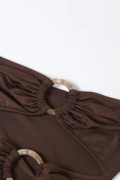 Fancy Dress Plain Off The Shoulder Split Sleeveless Ruched Design Maxi Dress for Ladies
