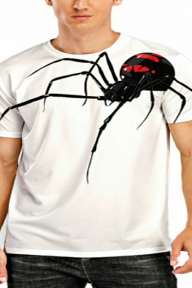Guys Hot Tee Shirt 3D Spider Printed Short Sleeve Crew Neck Regular Fit Tee Top
