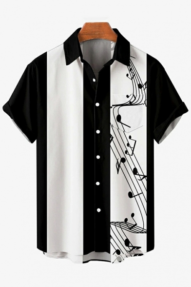 Casual Shirt Stripe Pattern Turn-down Collar Short Sleeve Button Fly Shirt for Boys