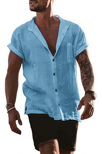 Fashion Shirt Whole Colored Chest Pocket Long Sleeve Spread Collar Button Up Shirt for Men