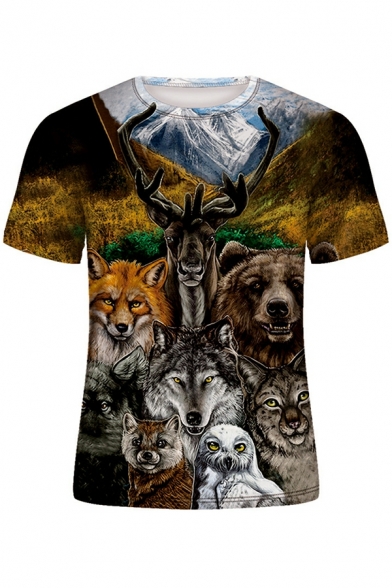 Fashionable Tee Top 3D animal Printed short Sleeve Crew Neck Slimming T-Shirt for Guys