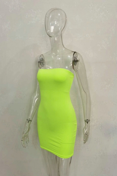 Chic Women's Dress Solid Color Strapless Mini Length Bodycon Dress