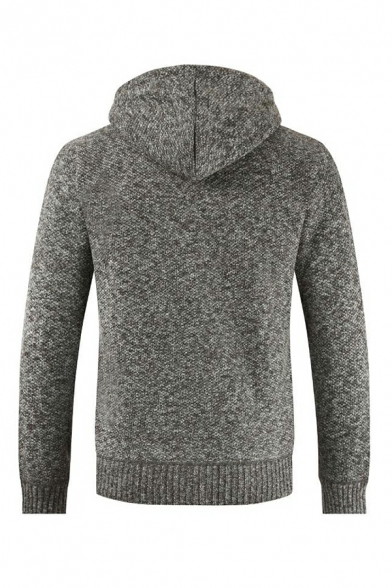 Edgy Cardigan Heathered Hooded Drawcord Brushed Full Zip Ribbed Trim Cardigan for Men