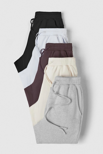 Men Street Look Pants Solid Color Elastic Waist Banded Cuffs Pants