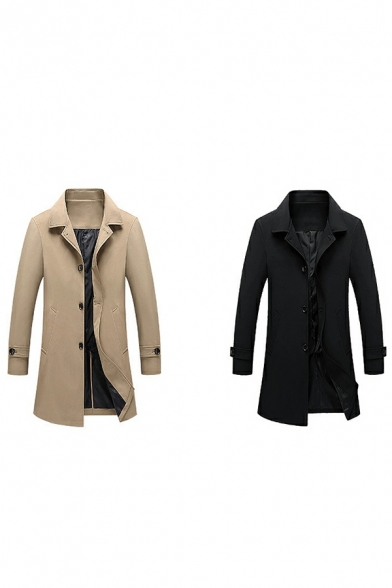 Unique Coat Pure Color Front Pocket Notched Collar Regular Button Fly Trench Coat for Men