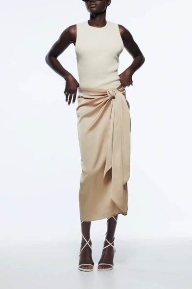 Urban Skirt Plain Zip Closure Asymmetrical Midi Skirt for Women