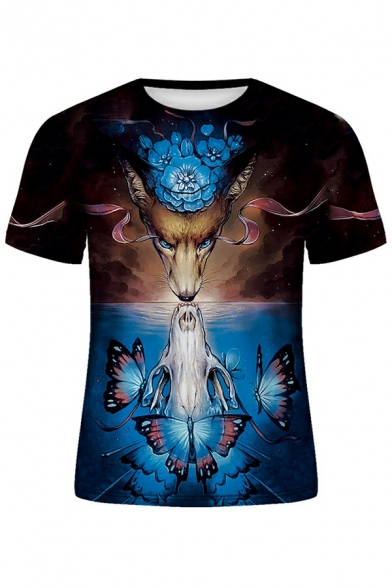 Fashionable Tee Top 3D animal Printed short Sleeve Crew Neck Slimming T-Shirt for Guys