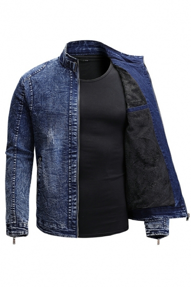 Elegant Boys Jacket Solid Pocket Detailed Long Sleeve Stand Collar Skinny Denim Jacket