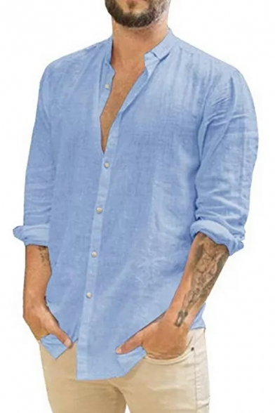 Elegant Shirt Solid Turn-down Collar Regular Long-Sleeved Button Down Shirt for Boys
