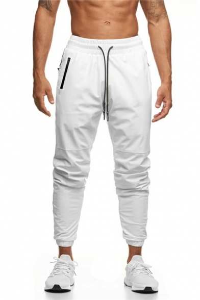 Men Creative Pants Contrast Line Printed Elastic Waist Long Pants