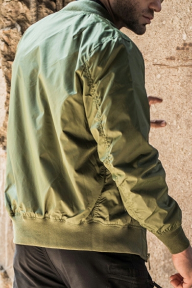 Fashion Guy's Jacket Solid Color Pocket Stand Collar Regular Zip Fly Baseball Jacket