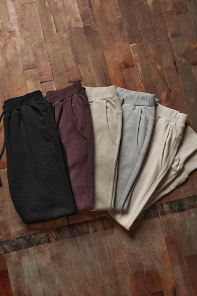 Men Street Look Pants Solid Color Elastic Waist Banded Cuffs Pants