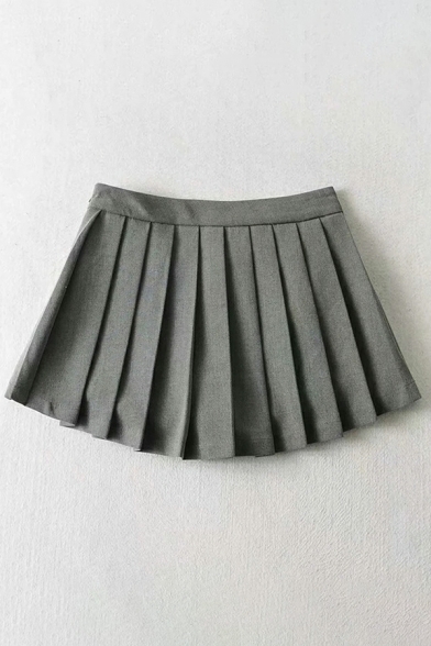 Urbanized Women Skirt Solid Color Regular Fit High Elastic Waist Mini Pleated Skirt