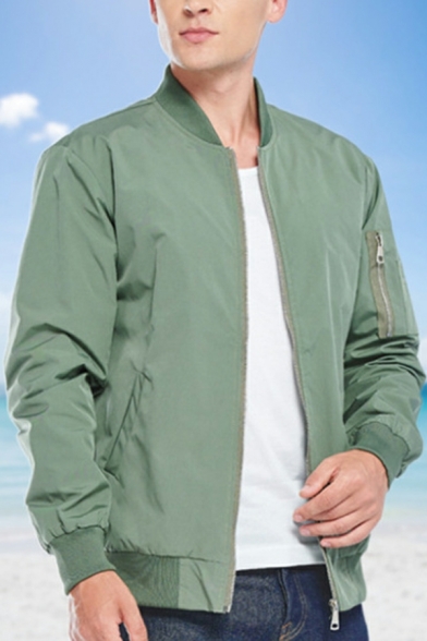 Boy's Fashionable Jacket Plain Pocket Stand Collar Zip Closure Regular Baseball Jacket